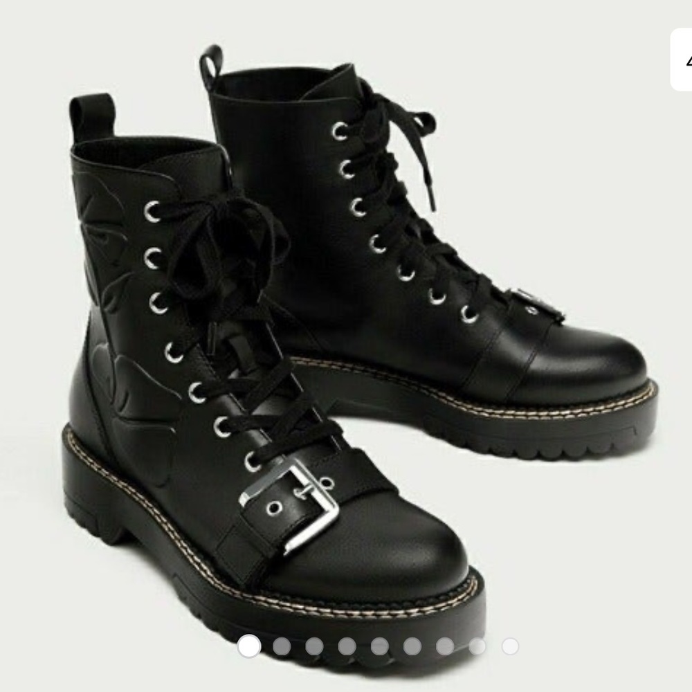 Zara black leather ankle combat boots